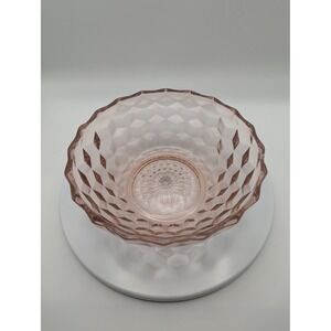 Vintage Pink Glass Diamond Cut Serving Bowl Dish Elegant Tableware